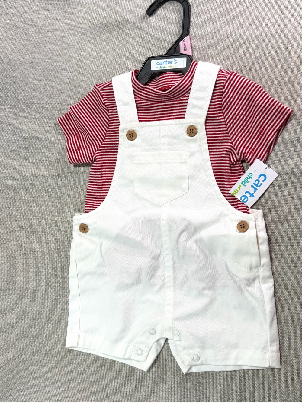 Carter's Red Striped Tee with White Cotton Short Overalls